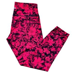 Lululemon Wunder Under HR 25” Carminetrue Red Black Floral Full-On Luxtreme